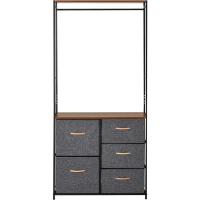 Cómoda con perchero, estructura de acero, 5 cajones, dormitorio, pasillo, muebles para el hogar, negro y marrón - details 7