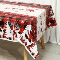 Mantel de Mesa de Plástico a Cuadros Cubierta de Árbol de Navidad con Renos - details 0