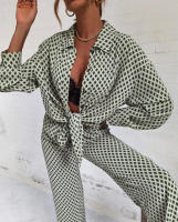 Conjunto 2025 Camisa extragrande y pantalones estampados para mujer, estampado completo, manga larga, estilo urbano - Pantalones de moda, estampado, manga, - - details 9