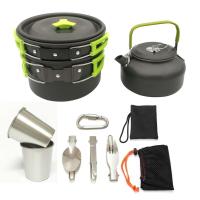 Hervidor de agua, olla, sartén, juego de cocina, utensilios de cocina ligeros antiadherentes, vajilla de Picnic ultraligera portátil, suministros para acampar y senderismo - details 1