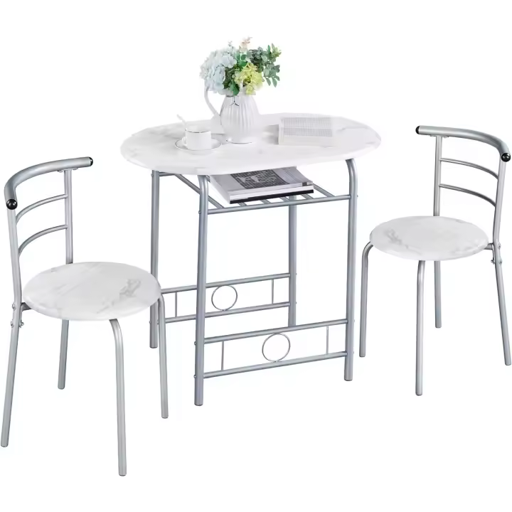 Con 2 Sillas, Juego de Muebles de Cocina de 3 Piezas, para Espacios Pequeños, Jardín, Estudio Blanco - 1