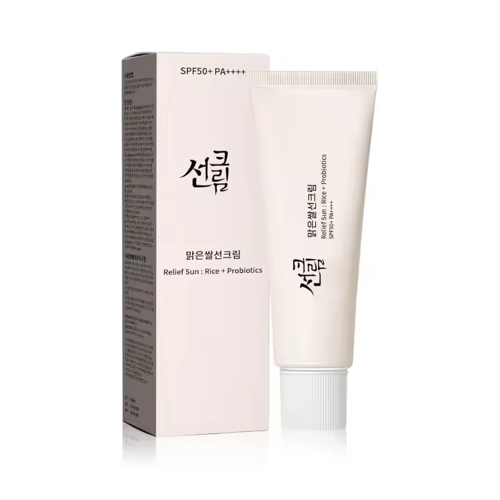Relief Sun Protector solar orgánico SPF50++++PA++++ Probióticos de arroz Solución de cuidado coreano para todo tipo |   Protección nutritiva de la piel y - 1