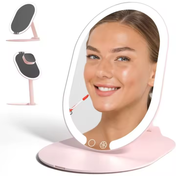 Fancii Maquillaje portátil recargable LED con 3 configuraciones de luz de color y espejo de aumento magnético 10x: ultradelgado, plegable - 1