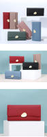 Cartera de cuero simple para mujer, billetera larga de cuero negro, verde y rojo, tarjetero para niñas - details 0
