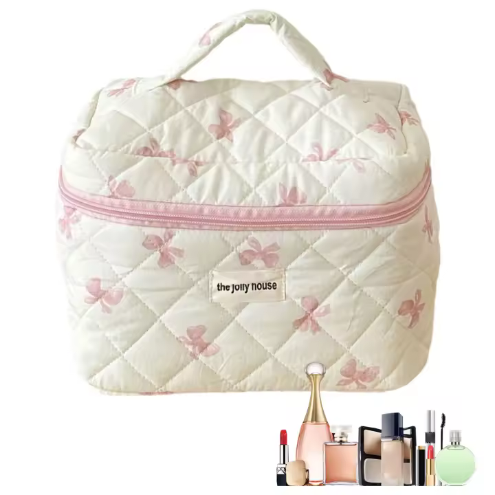 Bolsa de cosméticos de maquillaje portátil, bolsa de transporte ligera con cremallera, regalo perfecto para madre y novia - 1