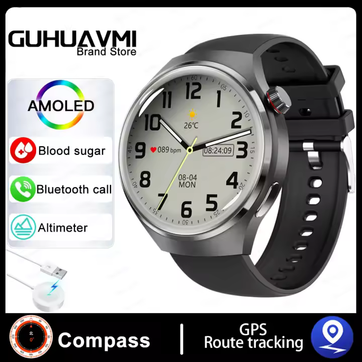 Adecuado para -reloj inteligente  NFC 4 Pro para hombre, pulsera con Pantalla AMOLED HD, control del ritmo cardíaco, llamadas por Bluetooth, resistente al agua IP68, novedad de 2024,Brújula, seguimiento de movimiento GPS - 1