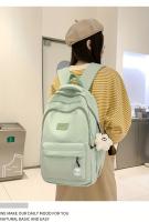 Mochila de nylon estilo universitario 2025, gran capacidad para portátiles y viajes, con correas ajustables, cierre de cremallera, forro de poliéster, pintura de borde gratuita - Disponible en blanco, negro, azul, verde, mochila para viajes - details 1