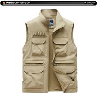 2025 nuevo verano hombres sin mangas ocio al aire libre chaleco con cuello levantado hombres muchos bolsillos Color sólido transpirable chaleco fino chaleco masculino - details 4