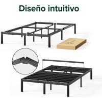 Cama 150x190 cm - Altura 36 cm con Almacenamiento Debajo de la Cama - Marco de la Cama de Plataforma de Metal - Negro - details 3