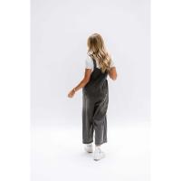 Moda desgastada suelta de pierna ancha cómoda correa casual Denim Overalls para mujer - details 22