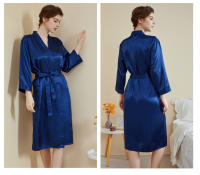 Pijamas de satén para el hogar para mujer, primavera y verano, mangas de nueve cuartos de lujo ligero, camisón largo y fresco, albornoz, ropa de estar, vestido sexy, buen sueño - details 13