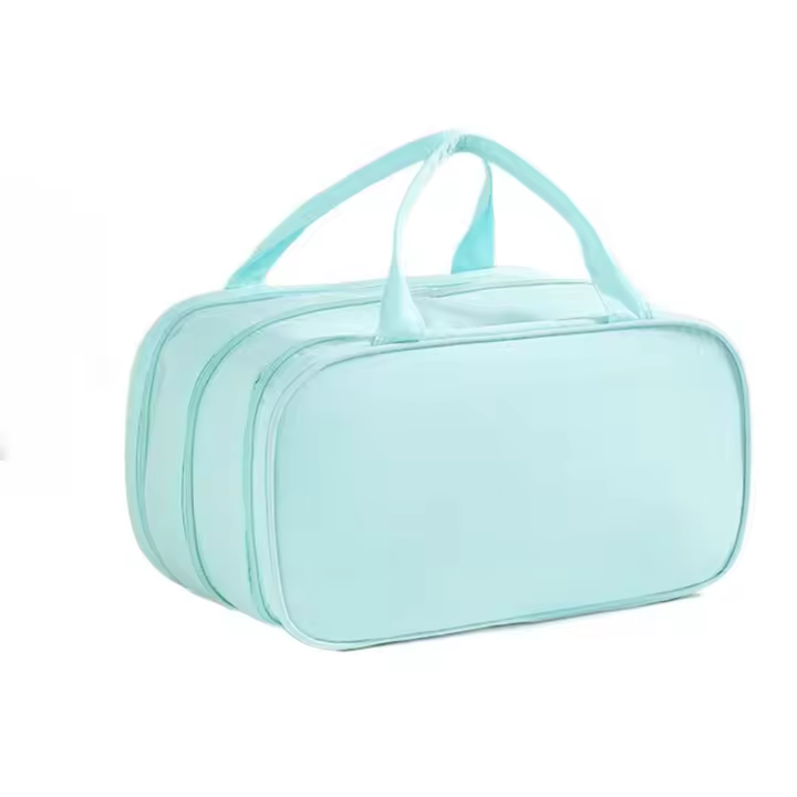 Bolsa de maquillaje de mano dividida de tres capas, impermeable con asa, bolsa de almacenamiento de cosméticos, bolsa de aseo de gran capacidad, viaje - 1