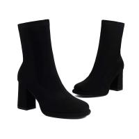 Botas cortas hasta el tobillo con cremallera trasera y punta puntiaguda para mujer, zapatos de ante de ajuste ancho - details 3