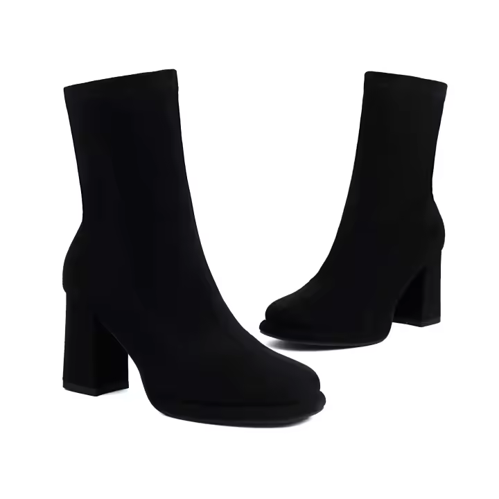 Botas cortas hasta el tobillo con cremallera trasera y punta puntiaguda para mujer, zapatos de ante de ajuste ancho - 1