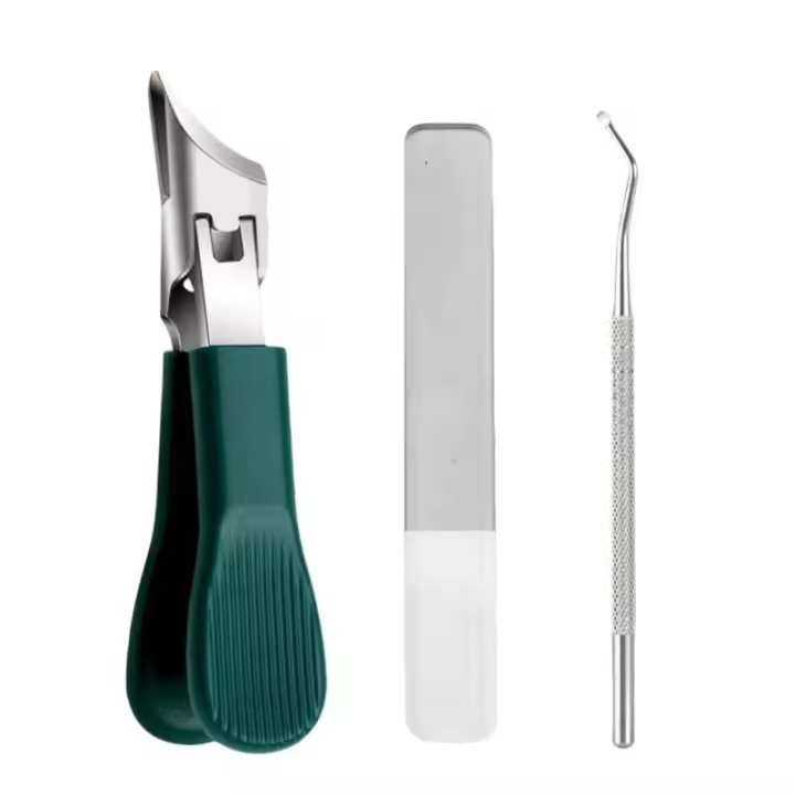 Juego de cortaúñas con pico de águila verde de 3 piezas: cortaúñas gruesas, levantador de uñas encarnadas y lima de uñas |   Kit de pedicura resistente para uñas gruesas y encarnadas, herramientas de aseo de acero inoxidable para el hogar o de viaje - 1