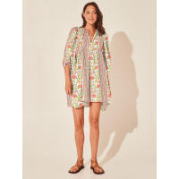 Vestido corto de vacaciones de playa de rayón informal suelto con lazo floral para mujer de moda de verano - details 162