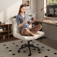 Silla de Oficina sin Reudas, Silla Piernas Cruzadas con Función Mecedora, Silla de Escritorio Ancha para Juegos, Silla de Maquillaje sin Brazos para Casa, Marfil - details 37