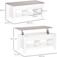Mesa de Centro Elevable Mesa de Café con Encimera Elevable 2 Compartimentos Abiertos y Espacio Oculto de Almacenaje 105x50x49 cm Blanco y Efecto Mármol - details 2