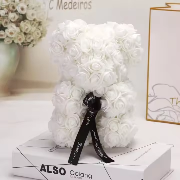Nuevo Regalo de San Valentín Decoración Floral Artificial de Oso de Rosa de 25cm - 1