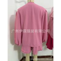 Nuevo conjunto casual para mujer con camisa de manga larga con volantes y botones y pantalones cortos de doble capa - details 26