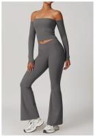 Traje de Yoga para gimnasio para mujer, conjunto deportivo ajustado transpirable, pantalones acampanados de entrenamiento, Camiseta deportiva de realce, conjunto de Yoga de manga larga, 2 uds. - details 26