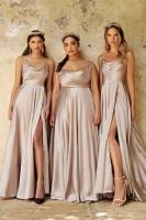 Vestido de fiesta de satén con tirantes finos para mujer, elegante vestido largo de una línea, sencillo, Rosa polvoriento, 2024 - details 3