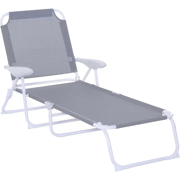 Reclinable y Plegable de Jardín con Respaldo Ajustable en 4 Posiciones Marco de Metal Texteline Transpirable 186x66x80 cm Gris - 1
