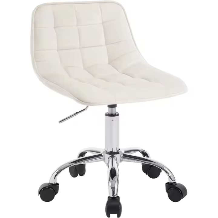 Silla de Oficina, Taburete Tocador Giratorio, Silla Ergonómica Escritorio con Respaldo, Taburete Bajo con Asiento Ajustable de Altura, Asiento Tapizado en Terciopelo - 1