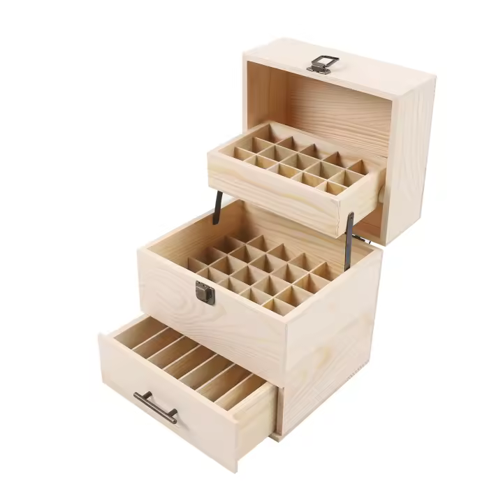 Caja de almacenamiento de madera para aceites esenciales Caja de almacenamiento con 59 ranuras - 1