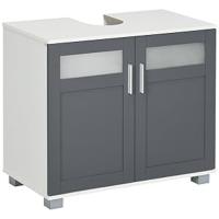 Armario alto de baño, mueble columna de baño con 2 puertas de vidrio templado y estantes ajustables 37x35x190 cm blanco y gris - details 5