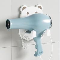 Soporte de plástico para secador de pelo de oso de dibujos animados, soporte de almacenamiento autoadhesivo para soplador de aire, estante para secador de pelo montado en pared para baño - details 2