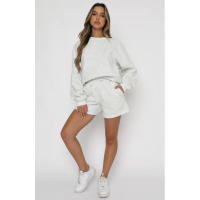 Wind Conjunto de pantalones cortos y sudadera con cuello redondo informal holgado de Color puro para mujer - details 38