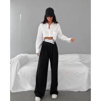 Pantalones empalmados de cintura alta y pierna ancha para mujer, pantalones negros originales para un estilo cómodo de los años 90 - details 4
