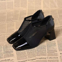 Sandalias de Punta de Hierro Versátiles para Mujer Tacón Alto Medio, Malla, Grosas para el Verano, Primavera - details 2