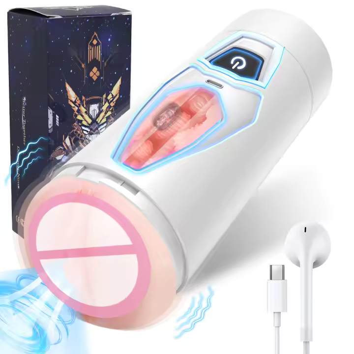 Masturbadores automáticos masculinos 2 en 1 de doble cabeza, copa vibradora, mamada, vagina de bolsillo, simulación de vagina, masturbador vaginal, extensión de entrenamiento, juguetes sexuales masculinos para adultos - 1