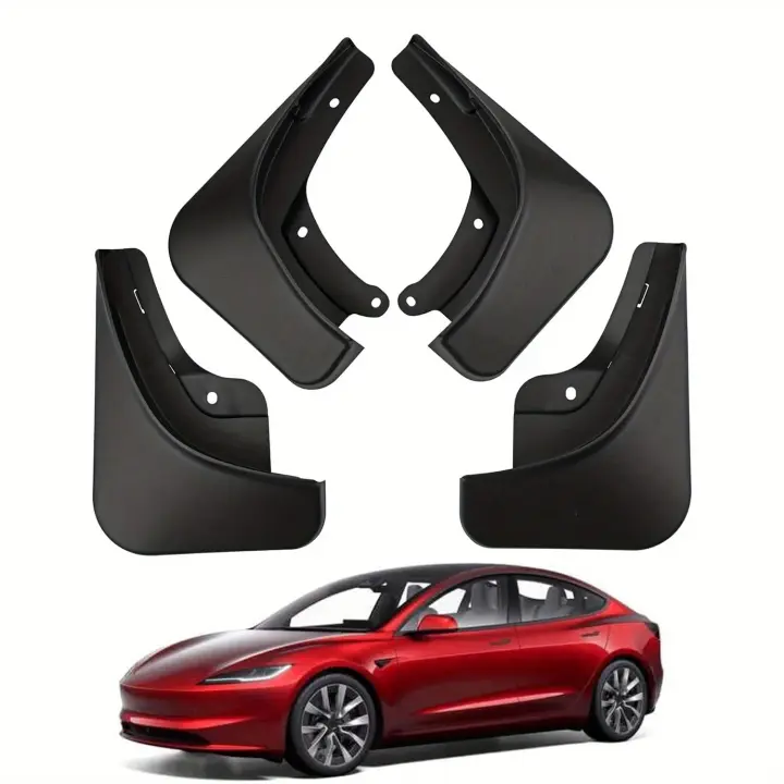 Para Tesla Modelo 3 2024 2025 2026 Guardabarros altos Protectores contra salpicaduras Guardabarros Sin perforaciones Accesorios de protección contra todo el tiempo (juego de 4) - 1