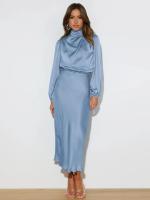 Primavera Verano nuevo vestido de manga larga de satén de gama alta vestido de noche elegante para mujer ropa de fiesta vestidos de celebridades - details 25