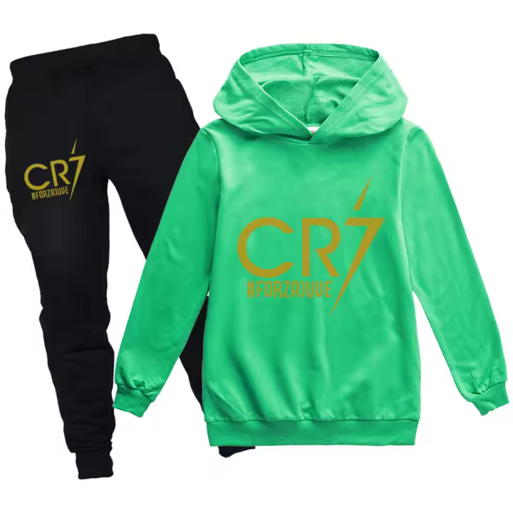 Sudadera con capucha Cristiano ronaldo, número 7 de la Copa del Mundo, regalo de Navidad, conjunto de sudadera con capucha y pantalón de estrella de fútbol negra para niñas y niños. - 1