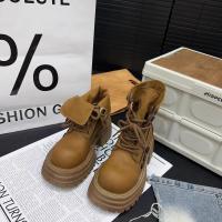 Botas Martin de cabeza grande de cuero europeo para mujer, nueva solapa retro, dos botones de desgaste, botas muffin amarillas grandes de suela gruesa, botas de herramientas - details 8