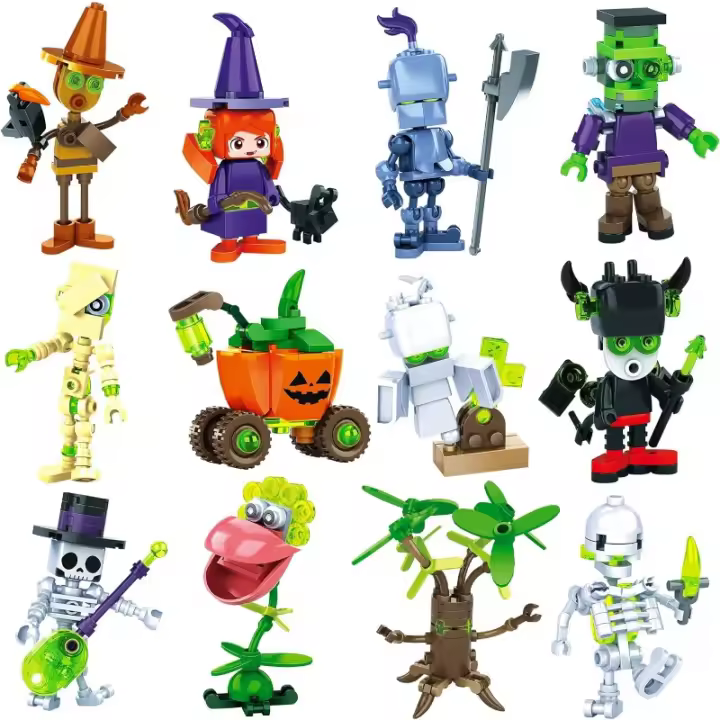 Bloques de construcción de Halloween para niños y adultos, minifiguras de partículas de 12 estilos, juguetes de bloques de construcción para recuerdo de fiesta, bloques de apilamiento, rellenos de bolsas Goody, premios de aula incluidos - 1
