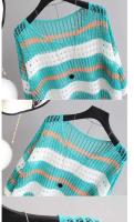 Blusas caladas coloridas de media manga para mujer, camisa de punto de seda de hielo a rayas, jersey holgado de estilo Retro, camisetas sin mangas ligeras - details 10