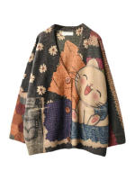 Cárdigans de estilo Harajuku para mujer, ropa de dibujos animados, suéteres informales con retales estampados, cárdigans Punk sueltos, invierno, 2023 - details 5