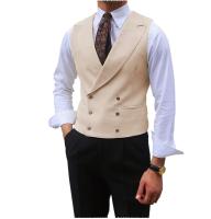 Chaleco de hombre marrón sólido con solapa de doble botonadura sin mangas, chaqueta para boda, banquete, negocios, chaleco casual delgado. - details 1
