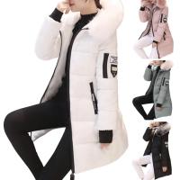 Moda mujer invierno algodón abrigo Parka grueso acolchado relleno con capucha longitud media cálido Zip Up Slim señora abajo abrigo largo - details 21
