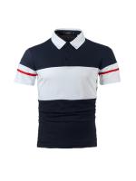Polo de manga corta para hombre, diseño de cinturón tejido de retazos de dos colores, informal, a la moda - details 2