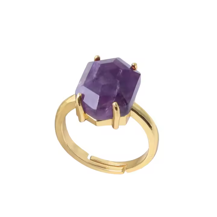 Anillo hexagonal facetado de cristal natural para mujer, regalo de cumpleaños, regalo de Navidad - 1