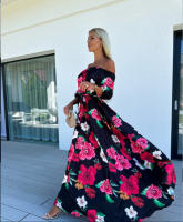 Vestido de mujer, falda larga, novedad de verano, estilo de vacaciones junto al mar, vestido estampado con cuello de una línea - details 11