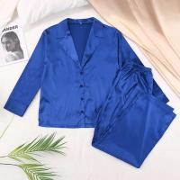 Conjunto de pijama sexy para mujer Bo Cut, tres pantalones informales sueltos de manga larga, top cómodo para el hogar de seda satinada suave, 2 piezas - details 1