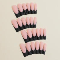 Uñas postizas francesas largas con punta negra a prueba de manchas, salón de uñas para mujeres y niñas - details 4