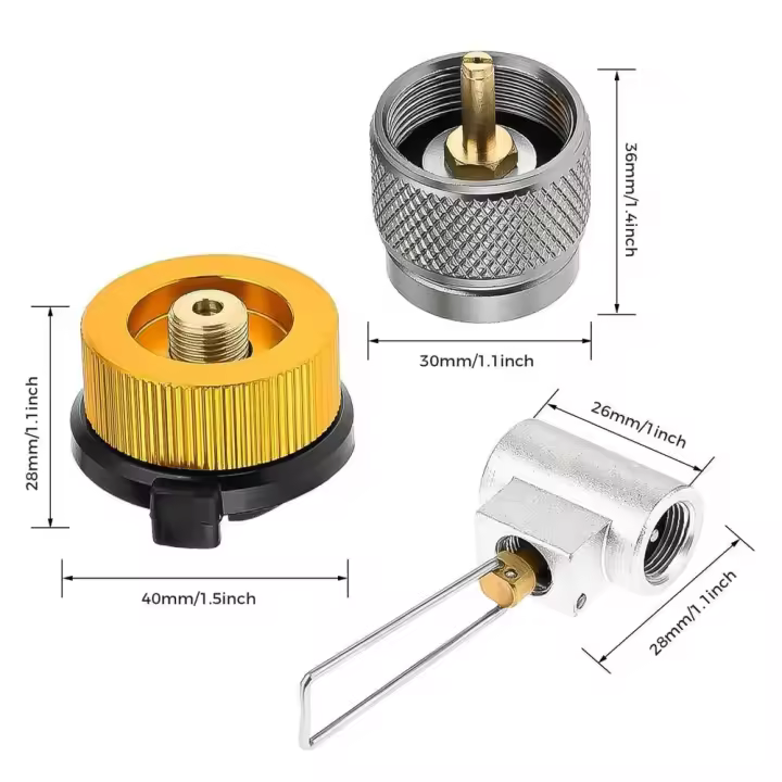 Adaptador de carga para estufa de camping, convertidor de isobutano, propano y butano, tanque EN417, válvula Lindal, palanca de cambios, 3 piezas por juego - 1